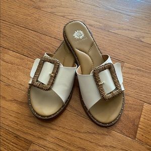 Yellowbox Wilomena White Sandal with Rattan Buckle